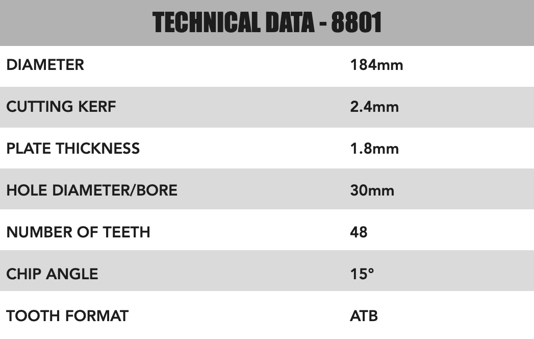 Hoja de sierra ATB de 48 dientes de 184 mm x 30/20 mm x 2,4 mm - 8801