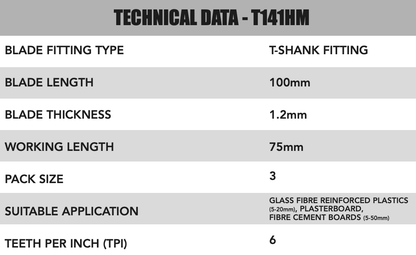 T141HM Hojas de sierra caladora de carburo, paquete de 3 - 1222